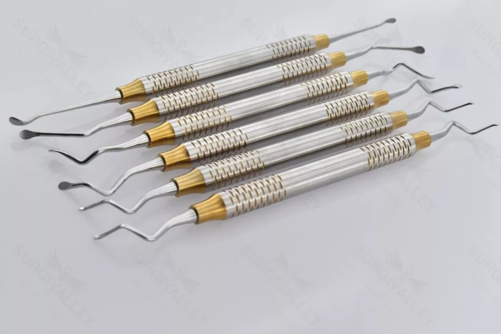 Dental Vista Tunneling Curettes Implantology Gold Plated Set Of 6 Pcs