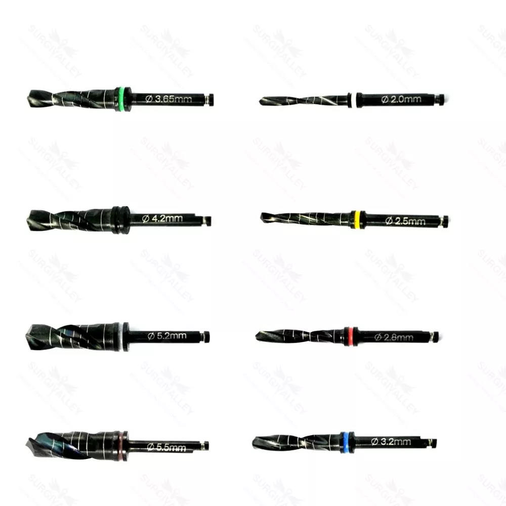 8pcs Dental Surgery Implant Drills Black Titanium Coated Hardened longer life CE
