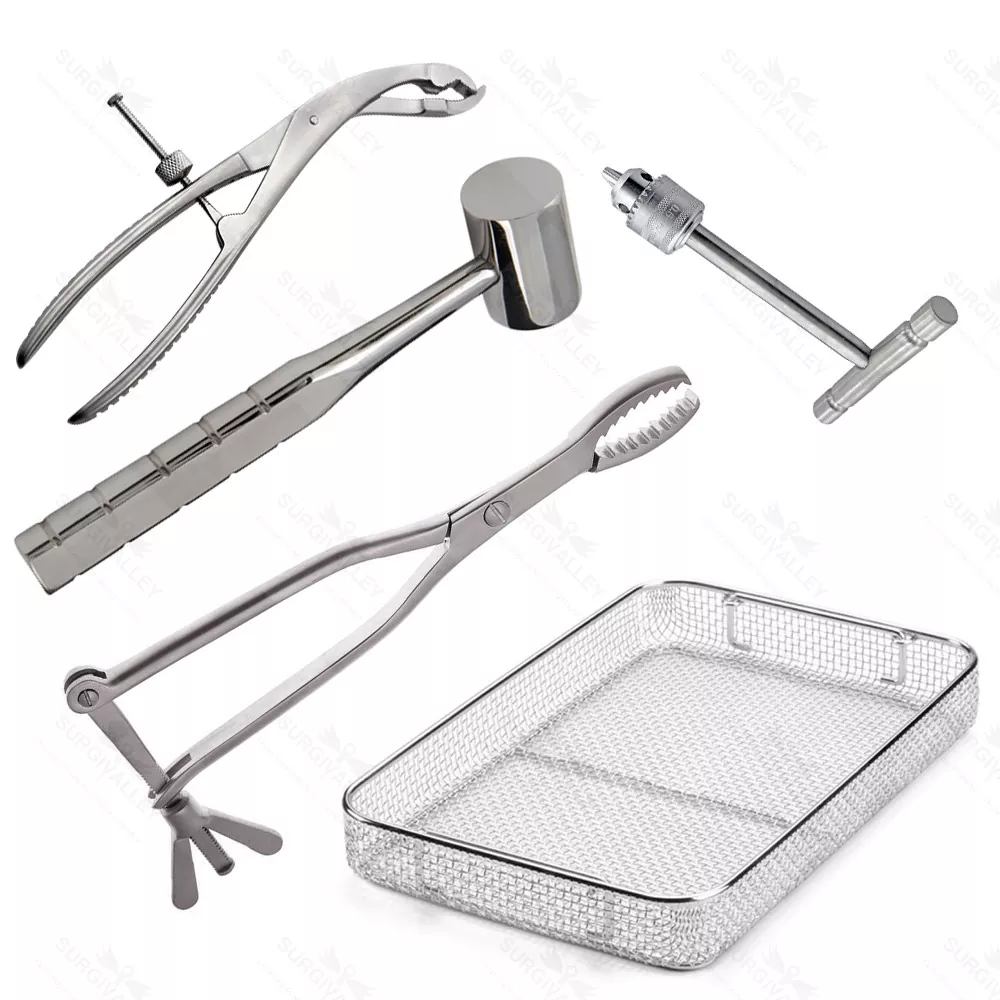 Set of 4 Pcs Orthopedic Instruments & Mash Tray Hay Grove Bone Holding Forceps