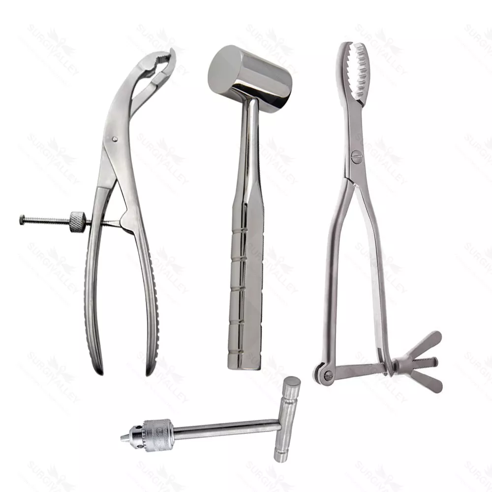 Set of 4 Pcs Orthopedic Instruments & Mash Tray Hay Grove Bone Holding Forceps