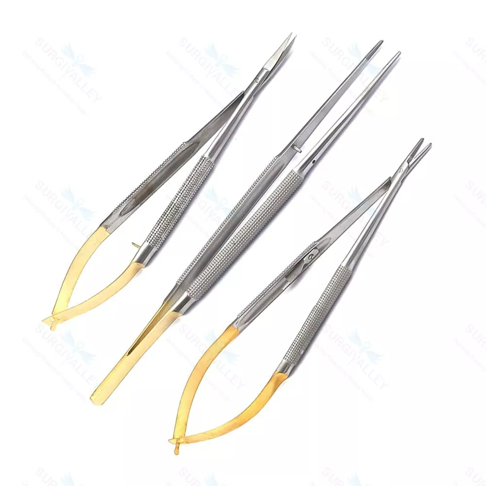 Set of 3 - Dental TC Castroviejo Micro Surgery Scissors 7" Needle Holder Forceps