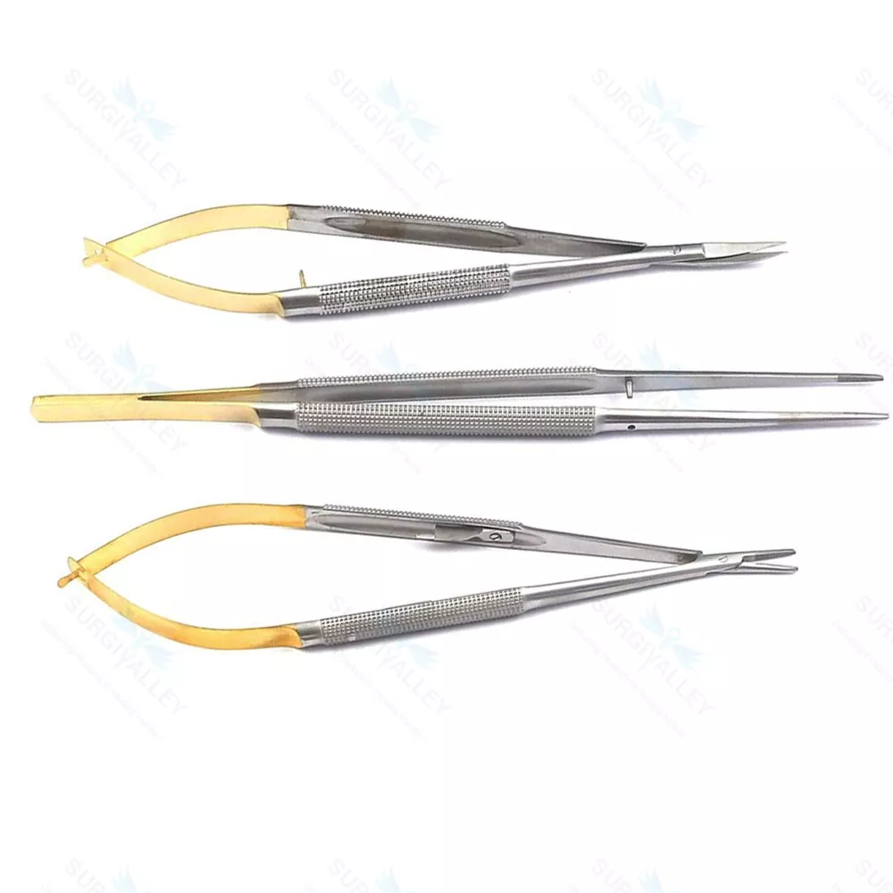 Set of 3 - Dental TC Castroviejo Micro Surgery Scissors 7" Needle Holder Forceps