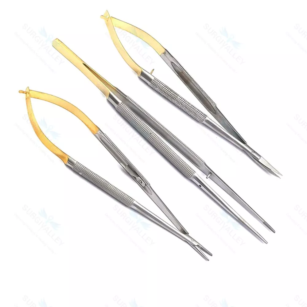Set of 3 - Dental TC Castroviejo Micro Surgery Scissors 7" Needle Holder Forceps