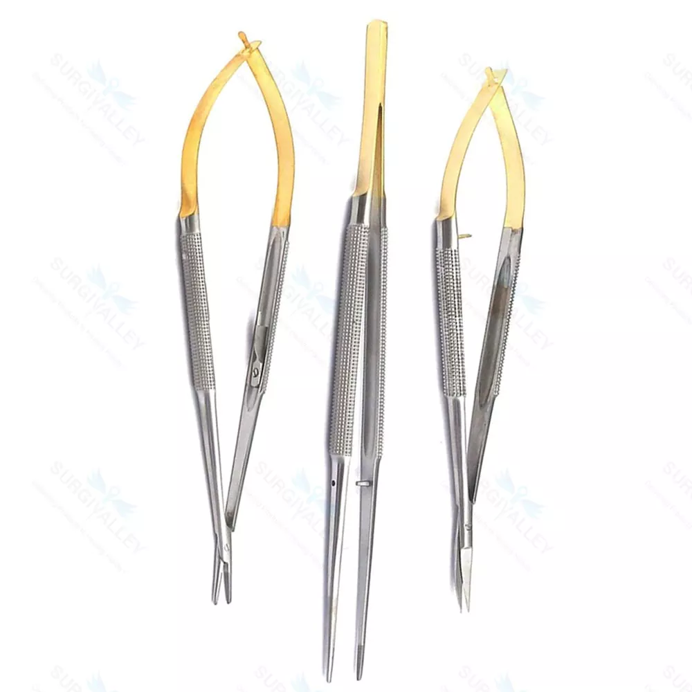 Set of 3 - Dental TC Castroviejo Micro Surgery Scissors 7" Needle Holder Forceps