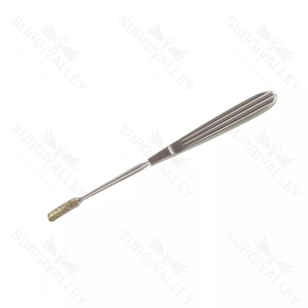 Diamond surface rasp 7 3/8" curved backward 7.0mm wide, convex surface flat handle