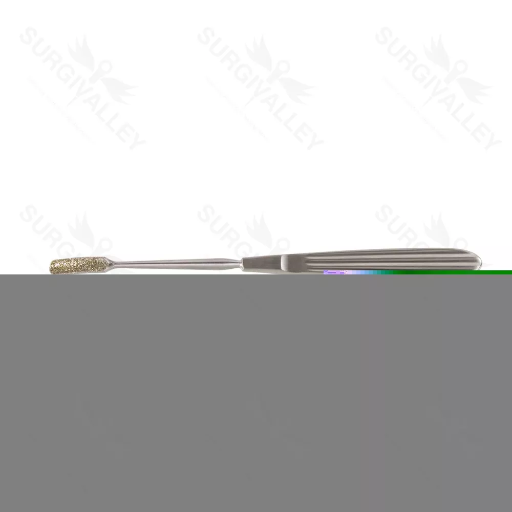 Diamond surface rasp 7 3/8" curved backward 7.0mm wide, convex surface flat handle