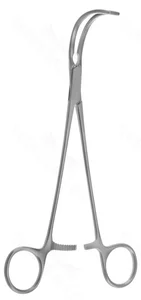 Glover clamp 7 1/4" curved right angled 4.0cm long atraumatic jaws ring handle – surgivalley (111210070)