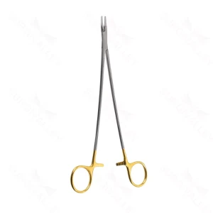 Ryder micro needle holder 7" straight 1.0mm serrated TC jaws gold ring handle left handed – surgivalley (003210152)