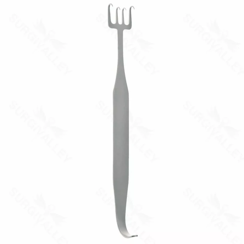 Freeman Rake Retractor, Flat Handle, 4 Prongs, 1 1/2″ (3.8cm) wide all prongs in line, 7″ (18cm)