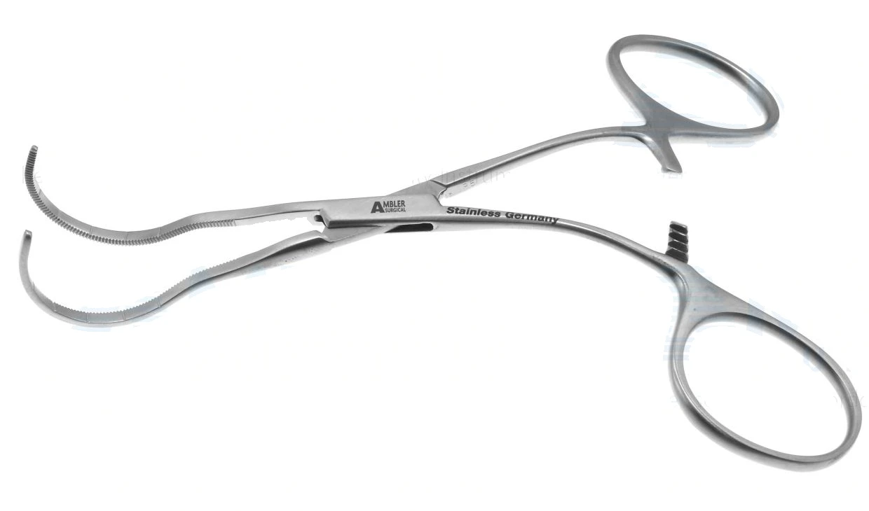 Hoff non-perforating towel clamp 4" curved serrated jaws ring handle