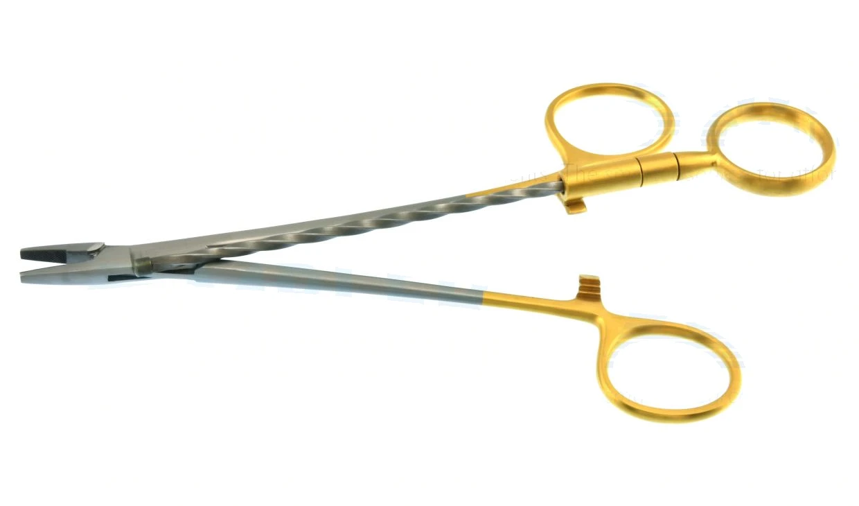 Corwin wire twister 6 1/4" serrated TC jaws flat tip, twisted center ring gold ring handle