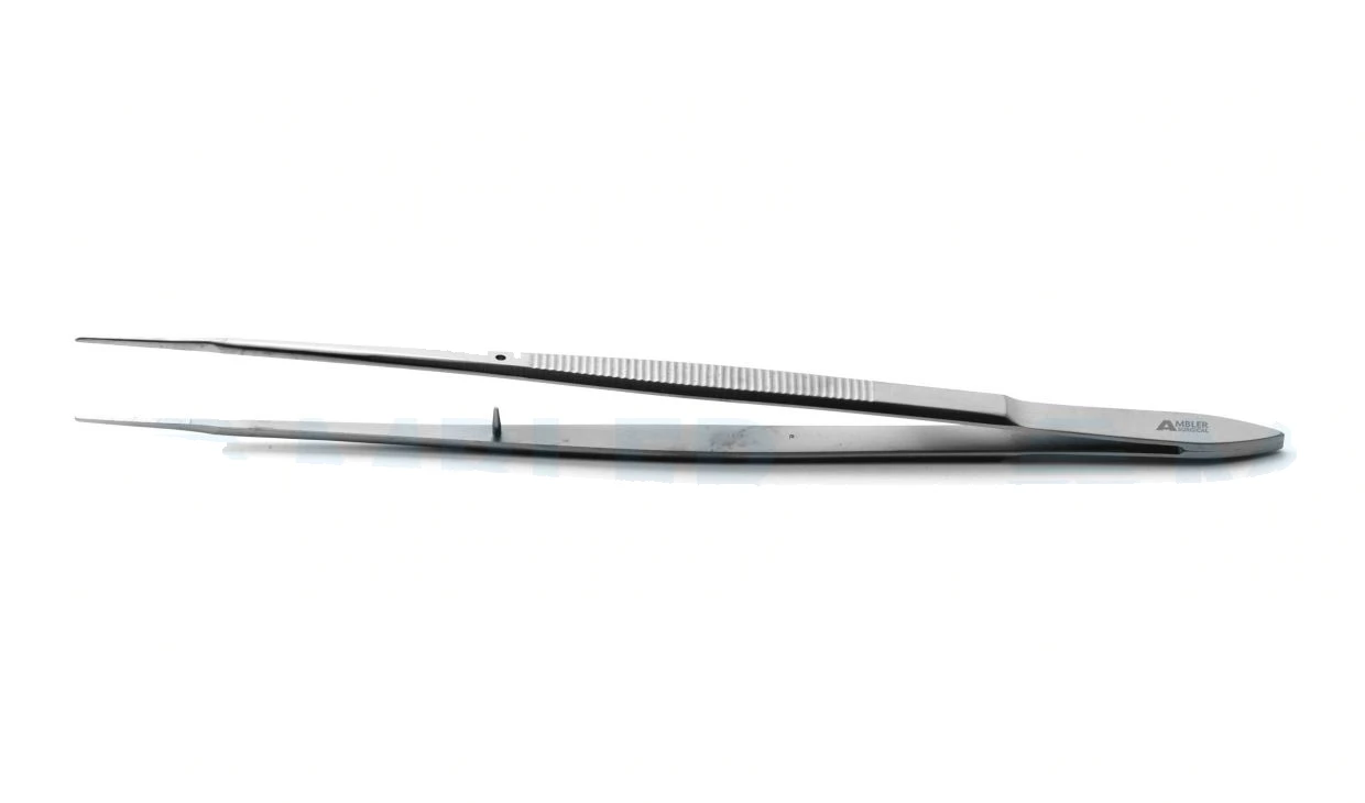 Gerald micro dressing forceps 8" delicate straight 1.0mm TC dusted tips flat handle