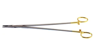 Wangensteen needle holder 10 1/4" straight serrated TC jaws gold ring handle (003210578)