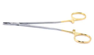 Cooley microvascular needle holder 6 3/4" delicate straight smooth TC jaws gold ring handle (111050092)