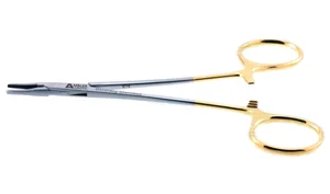Intra-Cardiac needle holder 5" delicate straight 2.0mm serrated TC jaws gold ring handle (003050171)