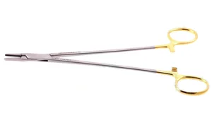 Intra-Cardiac needle holder 8" delicate straight 2.0mm serrated TC jaws gold ring handle (003050174)