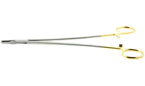 Intra-Cardiac needle holder 9" delicate straight 2.0mm serrated TC jaws gold ring handle (003050172)