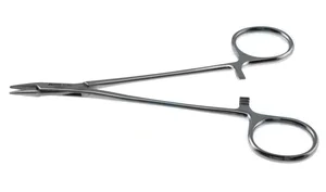 Microsurgical needle holder 5 3/4" delicate straight 1.0mm tapered TC dusted jaws gold ring handle (003050113)