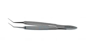 Carlson DSEK graft forceps 3 1/4" angled shafts 11.0mm from bend to tip fine smooth grasping tips 150 micron space between tips flat handle (001213623)