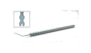 D&K Rana-Ota nucleus dividing chopper 4 1/2" angled shaft 11.0mm from bend to tip, vertical paddle shaped divider with slot 1.4mm long round handle titanium (999040214)
