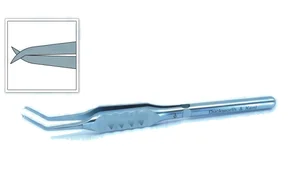 D&K Troutman superior rectus forceps 4 1/2" angled 45º shafts 10.0mm from bend to tip 0.5mm 1x2 teeth flat ergonomical handle titanium – surgivalley (003210535)