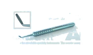 D&K Tsukahara scleral depressor 4 1/2" angled shaft 1.2mm x 6.0mm long textured/slotted tip round handle titanium (999040159)