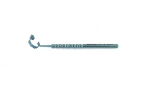 D&K Uematsu/Koga intravitreal injection guide 4" angled for right handed surgeon 0.5mm needle guide hole for 27G or smaller needle 12.0mm diameter ring round handle titanium (999040516)