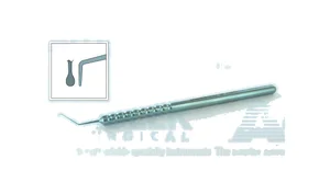 D&K Wada nucleus dividing chopper 4 1/2" angled shaft 11.0mm from bend to tip, paddle shape divider tip 1.35mm x 0.6mm wide round handle titanium (999040107)