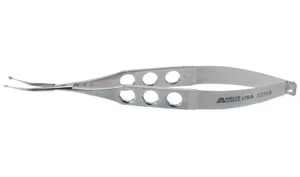 Explantation forceps for foldable IOL removal 4 3/4" tooth''top jaw, grooves''bottom jaw used to secure and hold lens fragments during removal flat 3-hole spring handle (001213586)