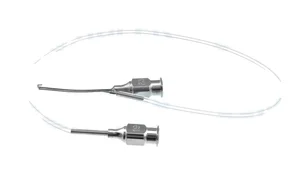 Grandon irrigation-aspirating cannula 23 gauge curved right 11 o'clock U-shaped tip 0.3mm ports with 10"of tubing and luer-adapter 27.0mm overall length excluding hub (011040026)