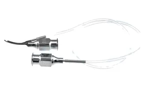 Strauss-Simcoe MICS irrigation/aspiration cannula 23 gauge curved angled 15º tip 0.3mm elongated port, supplied with 10"of tubing and luer-lock adapter 15.0mm overall length excluding h (011040012)